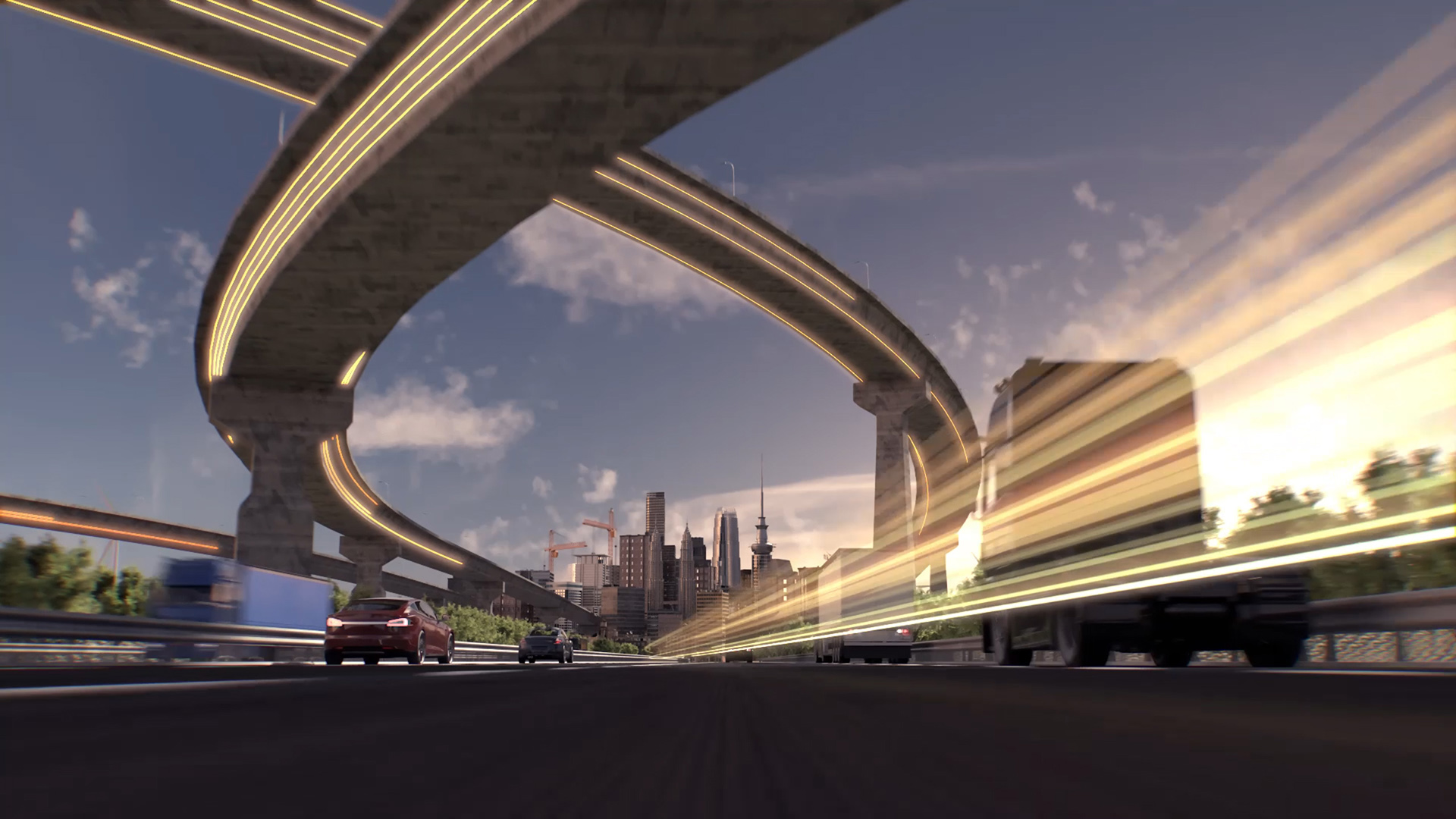 Auf der Autobahn, Autos ziehen vorbei.